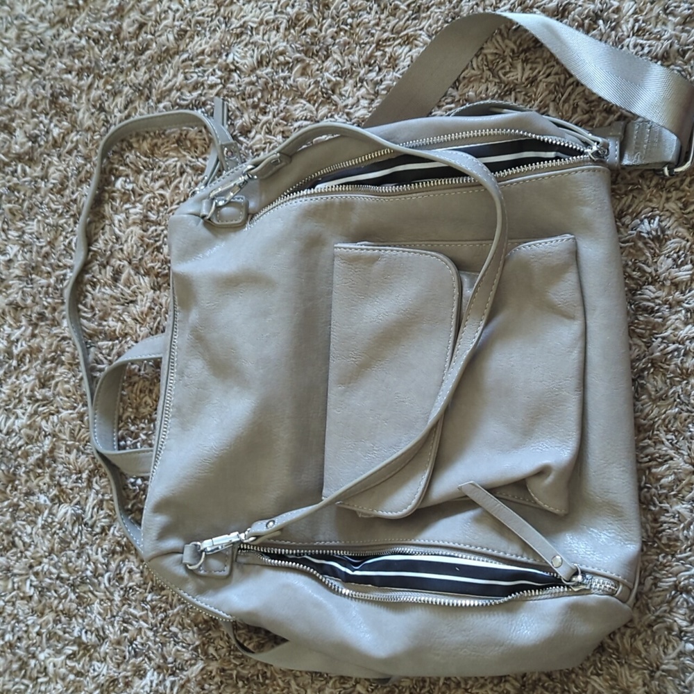 Gray leather backpack purse